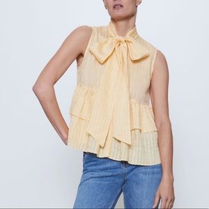 Zara Yellow Tied Ruffled Blouse NWT